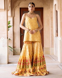SADIA AUN HUTE COUTURE <b>Yellow</b> Embroidered Silk <b>Saree</b> Red Dupatta Traditional Indian Wedding Outfit Women Regular Fit - Product Image 4