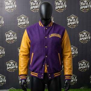 Louisiana Varsity Jacket Men's Purple <b>Gold</b> Sleeve Embroidered Pelican State Letterman Bomber Stand Collar Single <b>Button</b> Autumn - Product Image 2