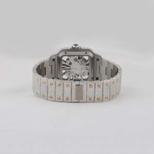 Montre Hip Hop de Luxe pour Homme en Acier Inoxydable Personnalisée, Boîtier Carré, Sertie de Diamants Moissanite Ronds, Style Antique, Cadran en Verre - Product Image 3