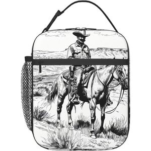 Borsa termica per il pranzo da donna e da uomo, a tema cowboy, riutilizzabile, portatile, impermeabile, per ufficio e scuola - Product Image 1