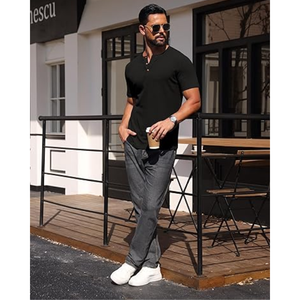 T-shirt de sport pour homme à col montant, coupe ajustée, manches courtes, délavé, uni, décontracté, séchage rapide, boutonné sur le devant, 180g, vierge - Product Image 6