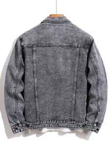 Chaqueta Vaquera Clásica para Hombre, Color Sólido, Cuello Camisero, Cierre de Botones, Algodón Lavado, Estilo Casual para Otoño - Product Image 3