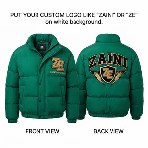 Men Puffer Jacket Premium Polyester 300 GSM Quilted Green Winter <b>Coat</b> Horizontal Panel <b>Padded</b> Custom Embroidered Applique Logo - Product Image 1