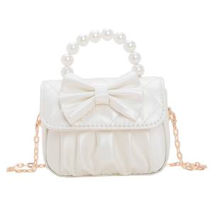 Bolso de Mano Mini con Perlas de Nuevo Estilo para Niñas, Bolso de Cadena con Lazo para Bebés, Bolso de Hombro Cuadrado de Color Sólido para Niños - Product Image 3