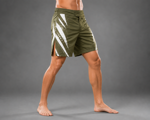 Men's Olive Green Geometric Print Quick Dry Board Shorts Mid Waist Elastic Closure Casual Short Shorts - Product Image 1