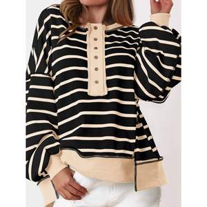 Custom 2025 Fall Womens Waffle <b>Knit</b> Pullover <b>Tunic</b> Tops Silk Oversized Sweatshirt with Long Sleeve Button Henley Neck - Product Image 4