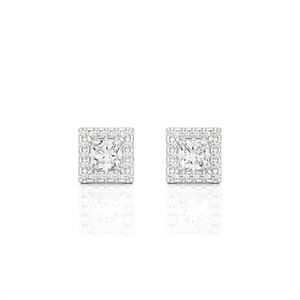 Boucles d'oreilles en diamant de laboratoire taille princesse et taille ronde 2,29 carats, en or 18 carats, pour mariage et anniversaire, en vente, export - Product Image 3