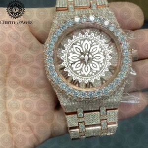 Charm Jewells Montre de luxe pour femme en acier inoxydable, boîtier rond de 40 mm, lunette sertie de diamants, quartz analogique, fermoir pliant - Product Image 2