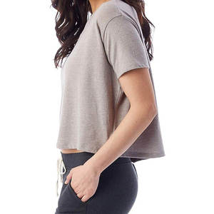 INDEX APPAREL Women's Gray Crop <b>Top</b> O-Neck Short Sleeve Loose Fit Casual Jersey T-Shirt 100% Cotton Breathable All Seasons Wear - Product Image 4