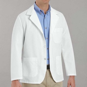 <b>Men's</b> <b>White</b> Cotton <b>Coat</b> Single Breasted Notched Collar Long Sleeve Breathable Woven Fabric Regular Length With Pockets - Product Image 2