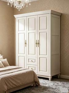 High Quality Solid Wood 3 Door White <b>Wardrobe</b> with Drawers & Casters, American Style Storage Clothes Cabinet for Bedroom Home - Product Image 4