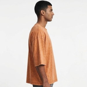 Orange Wash Oversized T-Shirt Men's Half Sleeve Washed Tee Men Drop Shoulder Summer Style Washed <b>TShirt</b> Mens - Product Image 3