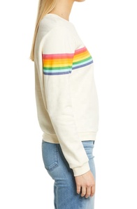 Sudadera de Mujer con Cuello Redondo Color Crema, Estampado de Rayas Arcoíris, Corte Regular, Tejido de Algodón, para Otoño - Product Image 3