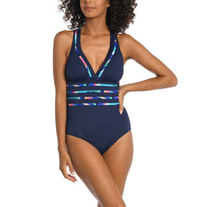 Maillot de bain une pièce sexy bleu moulant respirant couleur unie en tissu doux pour femme – Grande Vente - Product Image 3