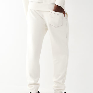 Men's White Cotton Sweatpants Elastic Waist Casual Joggers Side Pockets Lightweight Knitted Breathable Eco-Friendly Worsted - Product Image 2