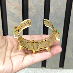 Women fashion cuff bracelet marquise shape peridot green <b>copper</b> turquoise bracelet 18k gold plated brass jewelry open wide cuff - Product Image 6