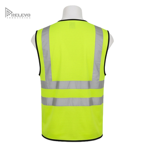เสื้อกั๊กนิรภัยสำหรับงานอุตสาหกรรม สีเหลืองนีออน ตัดเย็บด้วยแถบสีดำแบบคู่ สะท้อนแสงแนวนอนสองเส้น - Product Image 4