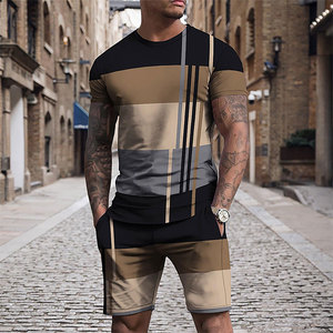 Ensemble de shorts décontractés et de t-shirts à manches courtes pour hommes, tissu en terry respirant, vêtements en 2 pièces - Product Image 2