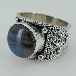 <b>Labradorite</b> <b>Ring</b> 925 Sterling Silver Handmade Boho Statement Promise Jewelry for Women Natural Round Shape Gemstone Jewelry - Product Image 1