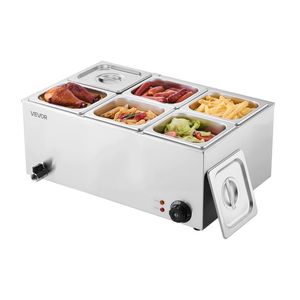 Scaldavivande Elettrico Professionale 24QT in Acciaio Inossidabile per Buffet, Bain Marie a 6 Vasche, 1200W, Attrezzatura per Mantenere il Calore - Product Image 1