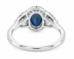 Bague de fiançailles Vaayu Jewels avec saphir bleu ovale et halo de diamants taille poire sertis pavé, or 10K 14K 18K et argent 925 935 - Product Image 4