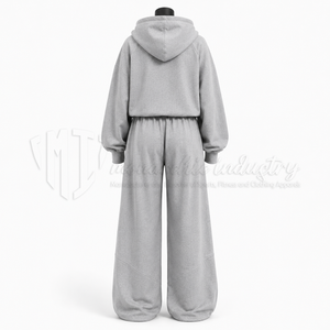 Ensemble de survêtement 2 pièces pour femme, gris, avec sweat à capuche et pantalon de survêtement à jambes larges, rayures contrastées, style streetwear décontracté, ensemble assorti, vente en gros - Product Image 2