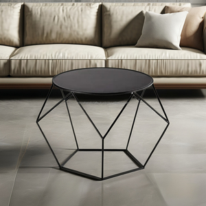 Table ronde en métal au Design moderne, avec base géométrique, éclat attrayant et finition pour salon et extérieur - Product Image 2