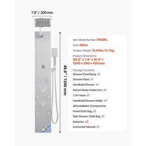 49 Brushed Stainless Steel <b>Shower</b> Column LED Rainfall <b>Shower</b> Head 4 Function Faucet Wall Tower <b>Shower</b> <b>Shower</b> Room <b>Accessories</b> - Product Image 5