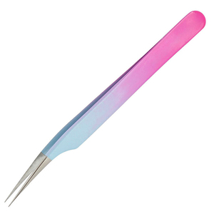 Pince à cils OEM à double ton dégradé rose-bleu, kit de 4 pièces, en acier inoxydable, à pointe incurvée pour extensions de cils - Product Image 5