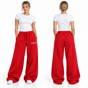 Pantalones Cargo de Felpa Personalizados para Mujer, Color Amarillo, Pierna Ancha, Cintura Media, Cordón Elástico, Corte Regular, Largos, Estilo Urbano - Product Image 3