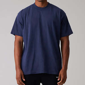 Camiseta de Algodón Azul Marino para Hombre, Manga Corta, Cuello Redondo, Corte Regular, Color Sólido, Diseño Liso de Punto Jersey Informal - Product Image 1
