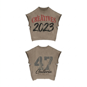 100% cotton T-shirt for men loose fit printed Men Premium 250 GSM Cotton Sleeveless T Shirt Black Distressed Graphic Custom <b>Logo</b> - Product Image 2