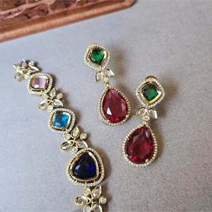 Victorian Bridal Jewelry Set-24K Gold & Rhodium Plated with American Diamond - Product Image 4