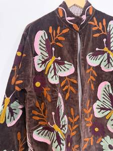 Wholesale ODM Handmade <b>Velvet</b> Embroidered Boho <b>Jacket</b> Custom Embroidery Men <b>Women</b> Colorful Floral Butterfly Design Suzani - Product Image 3