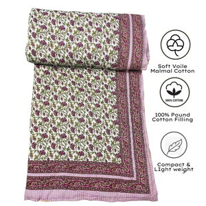 Ensemble de couette en coton fleuri avec bordure rose, design indien traditionnel, imprimé à la main, nettoyage à sec, utilisation à domicile ou à l'hôtel, toutes saisons - Product Image 3