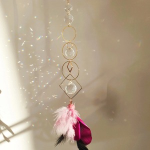 4 Layer Gold Metal And Pink Feathers Sun Catcher Wall Hanging For Home <b>Window</b> Decor Elegant Luxury Boho Style <b>Light</b> Art Piece - Product Image 1