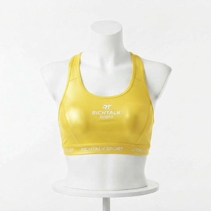 RICHTALK SPORT Women's <b>Yellow</b> Racerback Sports <b>Bra</b> Scoop Neck Medium Support Breathable Fitness Top Solid Color - Product Image 1