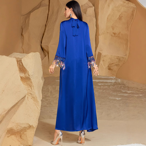 ENVAFA AN12950 Dubai - Abaya de Lujo para Mujer Musulmana, Caftán Marroquí, Vestido de Fiesta de Boda, Manga con Borlas, Poliéster Ligero - Product Image 2