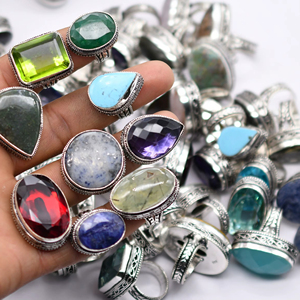 5 Pcs 925 Sterling Silver Plated Religious Christian Bezel Setting Geometric Oval Cut Faceted Jasper Gemstone <b>Rings</b> Anniversary - Product Image 1
