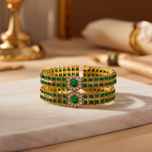 Green Kempu Style Jade Bangles with Alloy Gold Plating and Oxidized Polish-Trendy Chain Link Bracelets for Engagement - Product Image 3