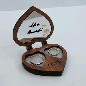 Wooden Heart Shaped Ring <b>Box</b> with <b>Mirror</b> - Custom Gift Item for Engagement and Wedding - Product Image 4