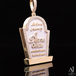 Collier avec pendentif commémoratif style Hip Hop en argent plaqué or 10K/18K, avec moissanite taille brillant micro-sertie et breloque nominative, cadeau troisième - Product Image 5