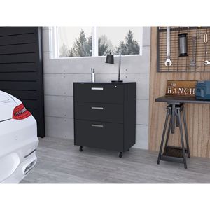 Mobiletto da ufficio a 3 cassetti con finitura Wengue Nero, con ruote, cassetti e carrelli in plastica - Product Image 1