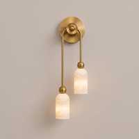 Applique murale moderne en laiton à deux lumières, plaque arrière ronde, abat-jour cylindrique en marbre, luminaire mural intérieur, lampe personnalisée