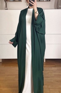 Dubai Style Women's Breathable Polyester Maxi Abaya Beaded V Neck Long Sleeve Islamic Eid Prayer Solid Vintage <b>Flared</b> Hem Meera - Product Image 4