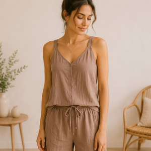 Ensemble de vêtements de détente en gaze de coton pour femmes, pyjama respirant en tissu musulman pour femmes, été - Product Image 2