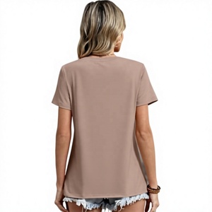 T-shirt à col roulé à manches courtes pour femme, couleur unie, coupe classique, décontracté, 100% coton, respirant, anti-UV, séchage rapide, vêtements d'été - Product Image 2