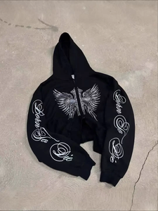 Vestes polaires à capuche esthétiques de haute qualité pour l'hiver, coupe ample décontractée, coupe-vent écologique, pour hommes et femmes, noires, style Harajuku - Product Image 4