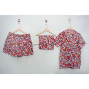 Conjunto de Pijama Clásico Vintage para Mujer, 100% Algodón, Cintura Elástica, Manga Corta, Tela Transpirable, Pantalones Cortos, Ropa de Dormir para Primavera/Otoño - Product Image 1