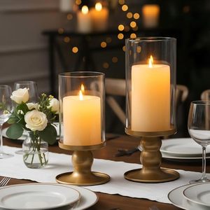 4Pcs Hurricane Candle <b>Holder</b> for Pillar Candles, Gold Candle <b>Holders</b> with Clear <b>Glass</b> Sleeve for Table Centerpieces - Product Image 2